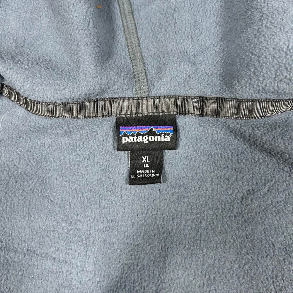 Patagonia Fleece Hoodie Kids XL 14 Grey Blue Colorblock Full Zip Jacket